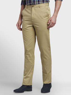 khaki solid flat front casual trouser - 17669645 - Standard Image - 2