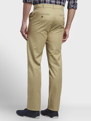 khaki solid flat front casual trouser - 17669645 - Standard Image - 3