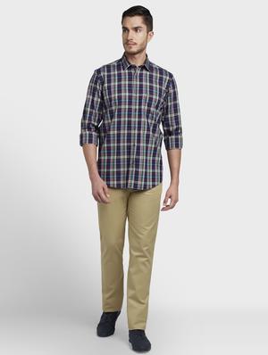 khaki solid flat front casual trouser - 17669645 - Standard Image - 4