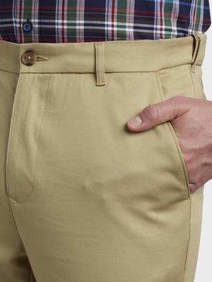 khaki solid flat front casual trouser - 17669645 - Standard Image - 5