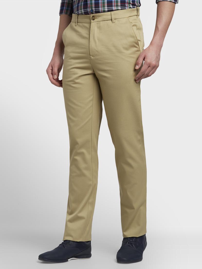 khaki solid flat front casual trouser - 17669645 - Zoom Image - 2