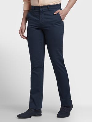 navy blue solid flat front casual trouser - 17669652 - Standard Image - 2