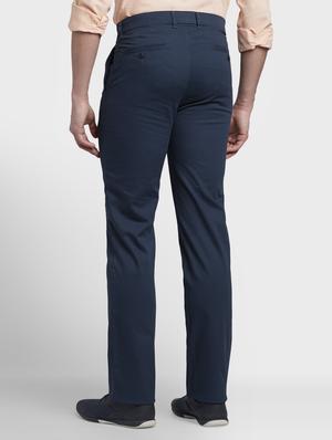 navy blue solid flat front casual trouser - 17669652 - Standard Image - 3