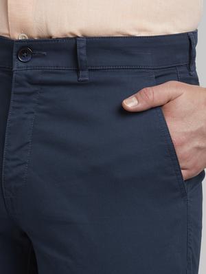 navy blue solid flat front casual trouser - 17669652 - Standard Image - 5