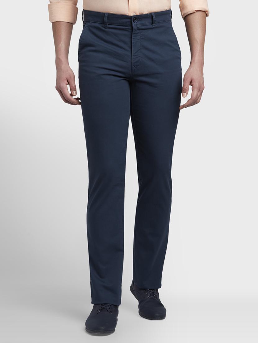 navy blue solid flat front casual trouser - 17669652 - Zoom Image - 1