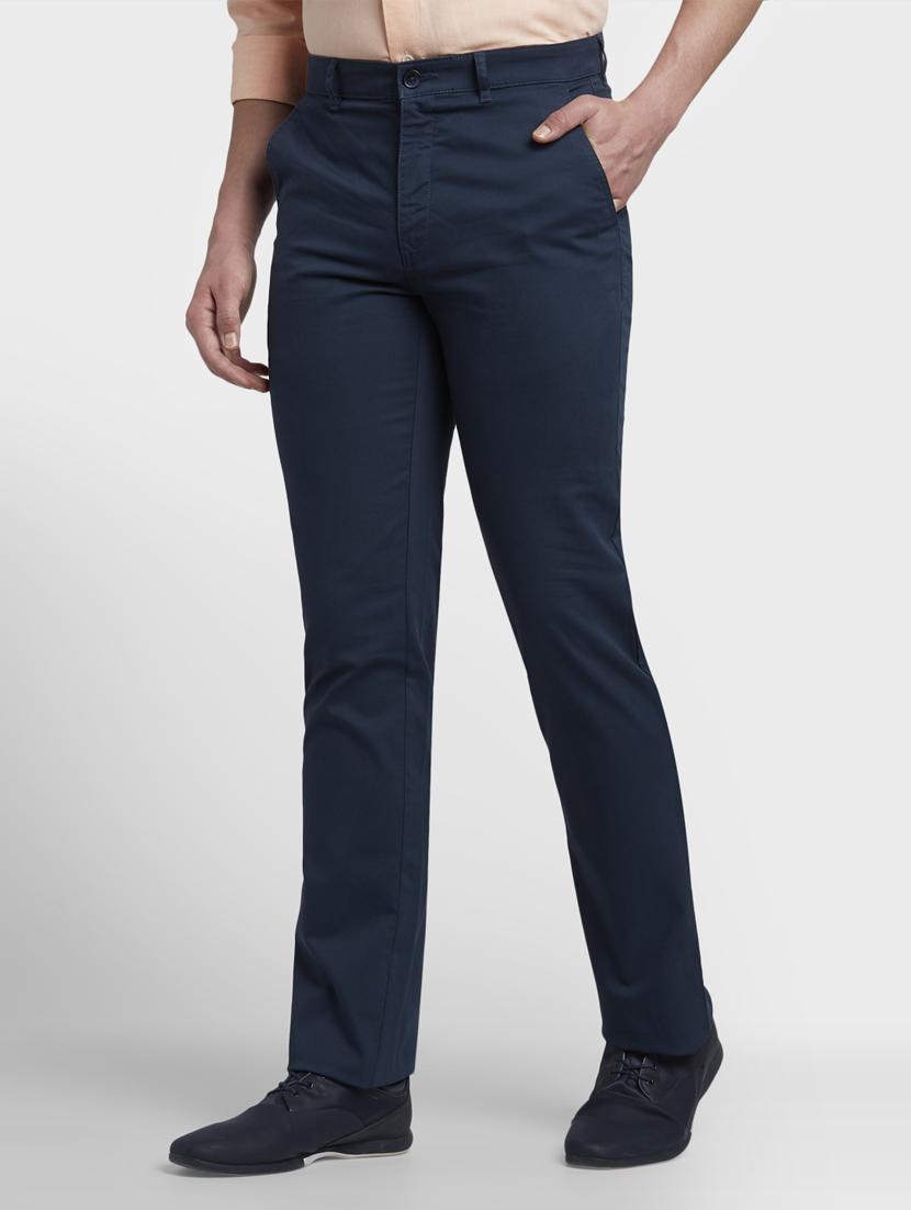 navy blue solid flat front casual trouser - 17669652 - Zoom Image - 2