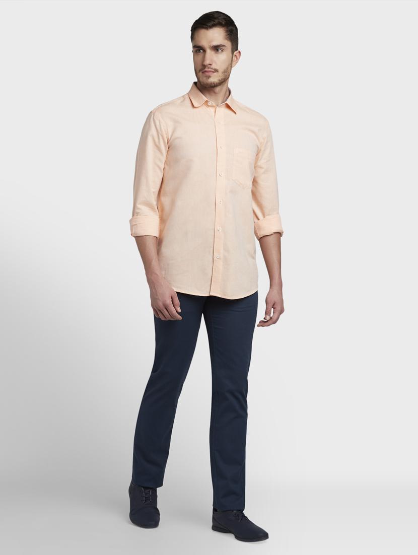 navy blue solid flat front casual trouser - 17669652 - Zoom Image - 4