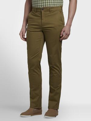 khaki solid flat front casual trouser - 17669653 - Standard Image - 2