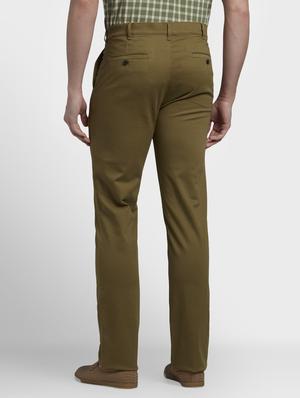 khaki solid flat front casual trouser - 17669653 - Standard Image - 3