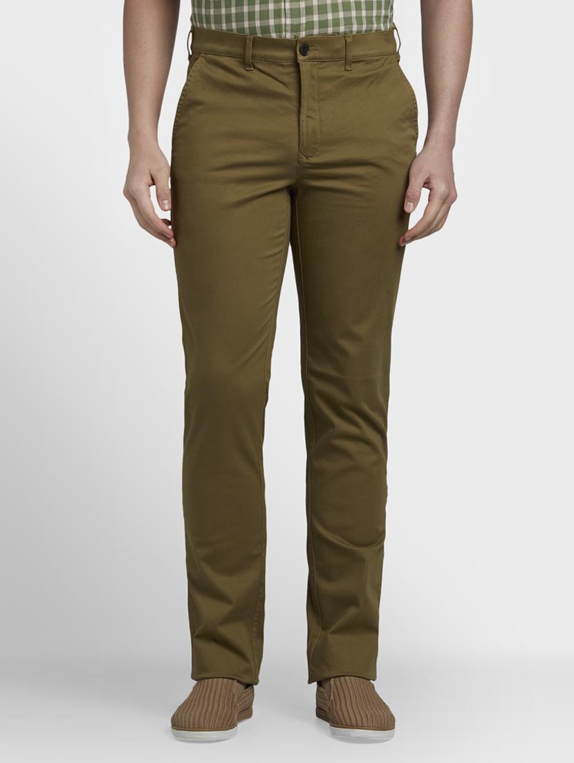 khaki solid flat front casual trouser - 17669653 - Zoom Image - 1
