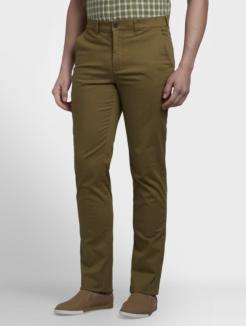 khaki solid flat front casual trouser - 17669653 - Zoom Image - 2