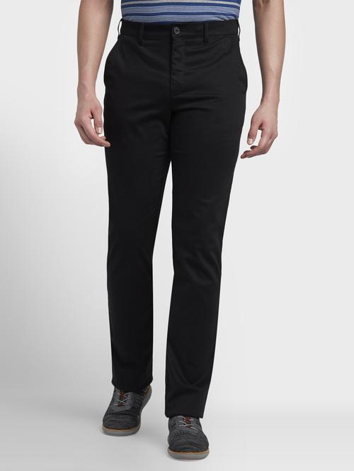 black solid flat front casual trouser - 17669654 - Standard Image - 1