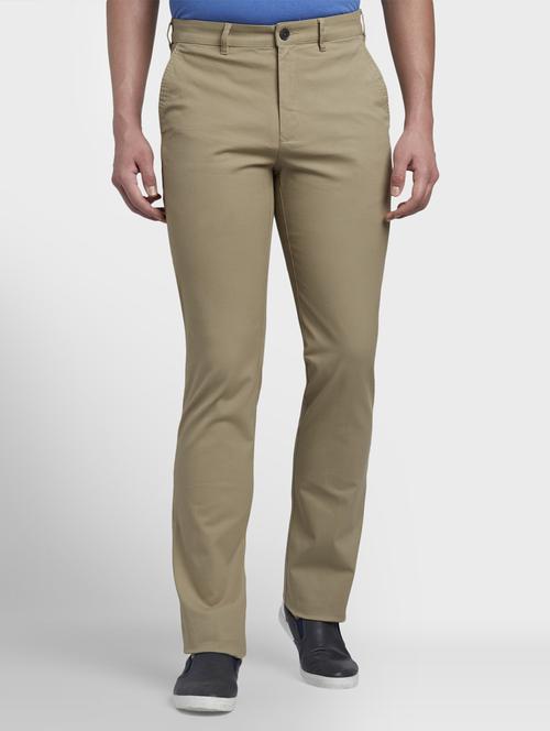 beige solid flat front casual trouser - 17669657 - Standard Image - 1
