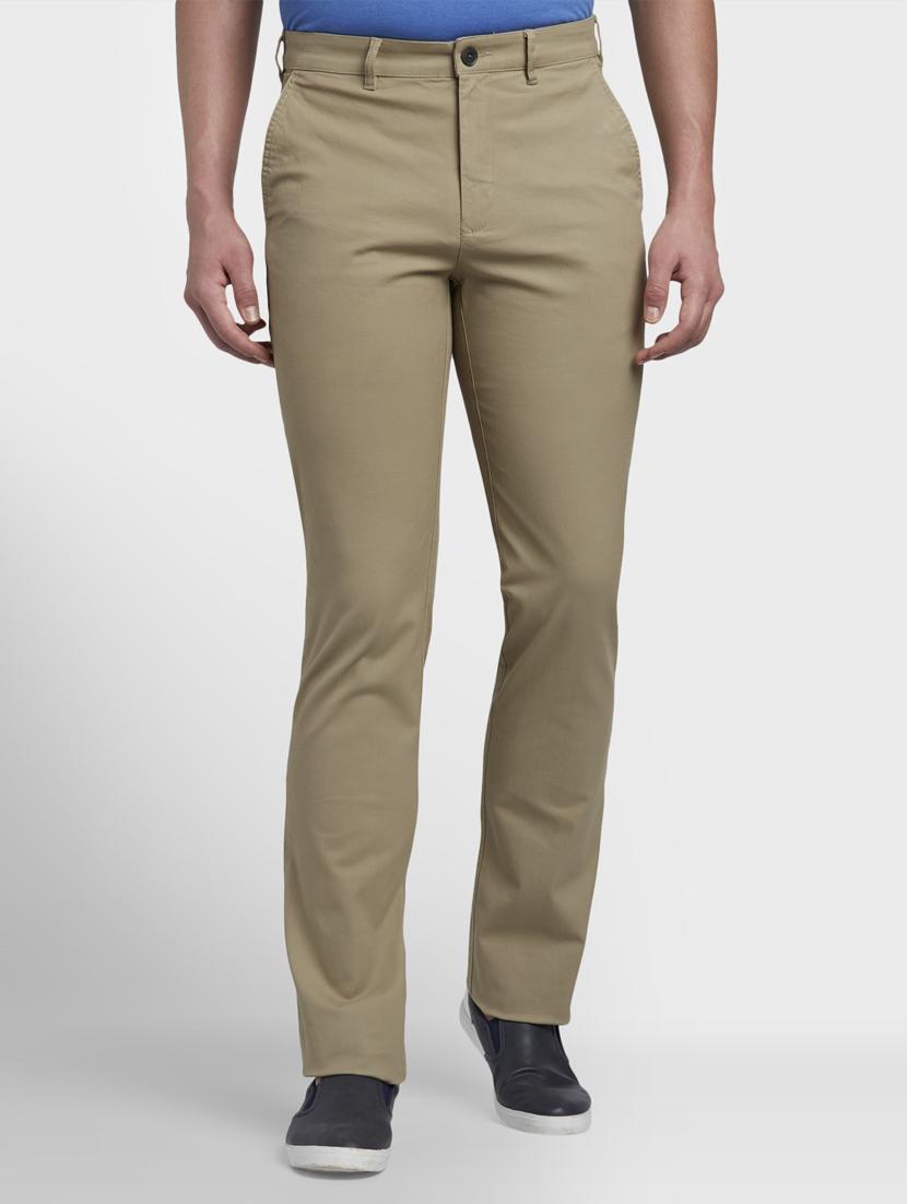 beige solid flat front casual trouser - 17669657 - Zoom Image - 1