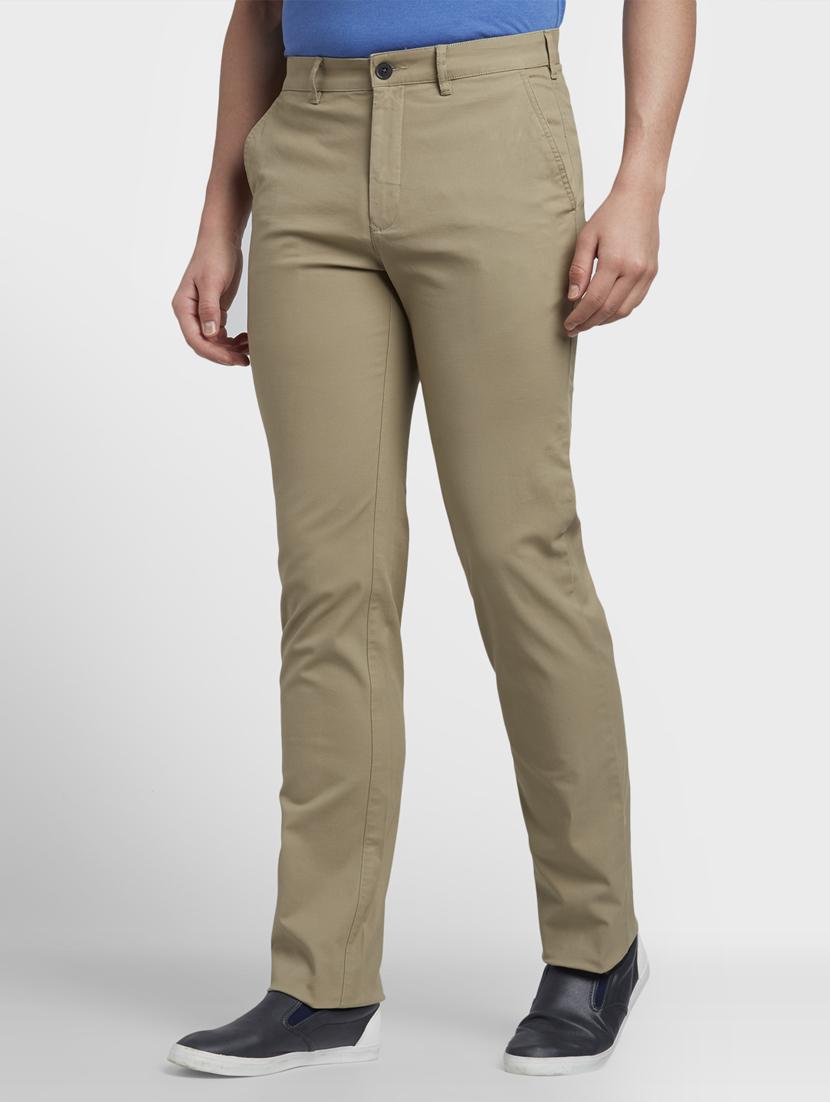 beige solid flat front casual trouser - 17669657 - Zoom Image - 2