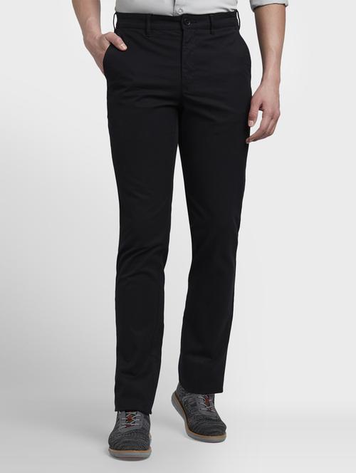 black solid flat front casual trouser - 17669658 - Standard Image - 1