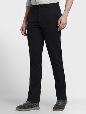 black solid flat front casual trouser - 17669658 - Standard Image - 2