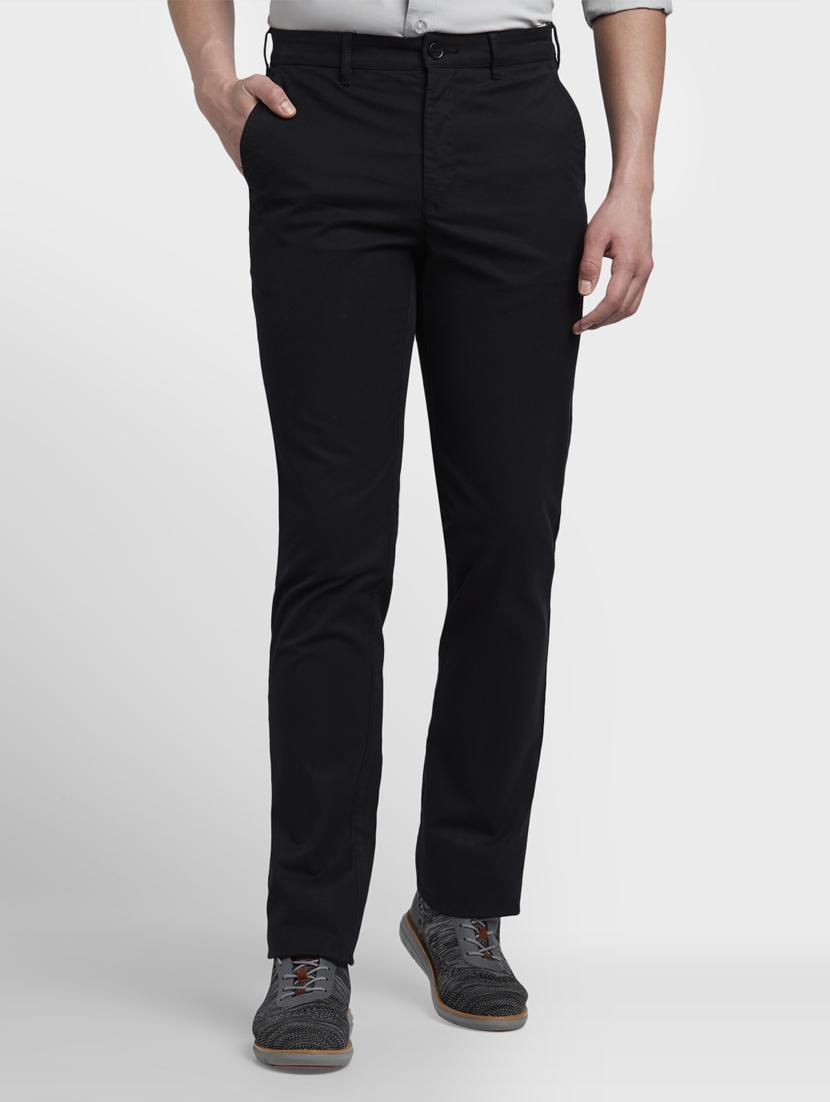 black solid flat front casual trouser - 17669658 - Zoom Image - 1
