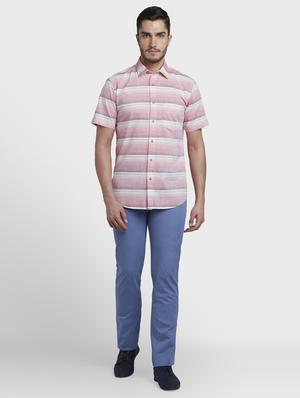 blue solid flat front casual trouser - 17669661 - Standard Image - 4