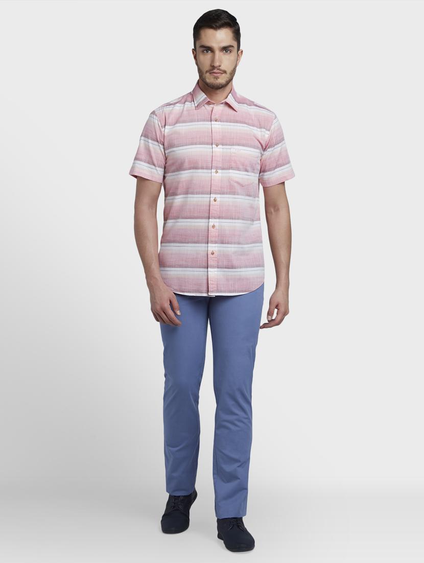 blue solid flat front casual trouser - 17669661 - Zoom Image - 4