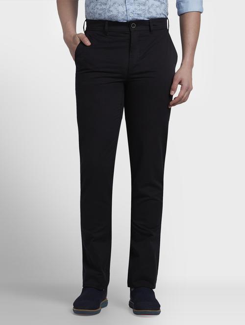 black solid flat front casual trouser - 17669664 - Standard Image - 1