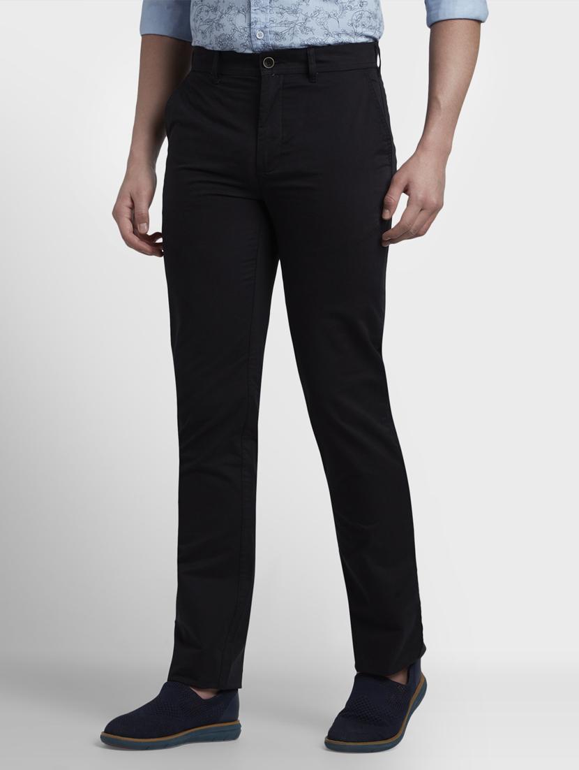 black solid flat front casual trouser - 17669664 - Zoom Image - 2