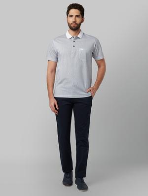 navy blue solid flat front casual trouser - 17669673 - Standard Image - 4