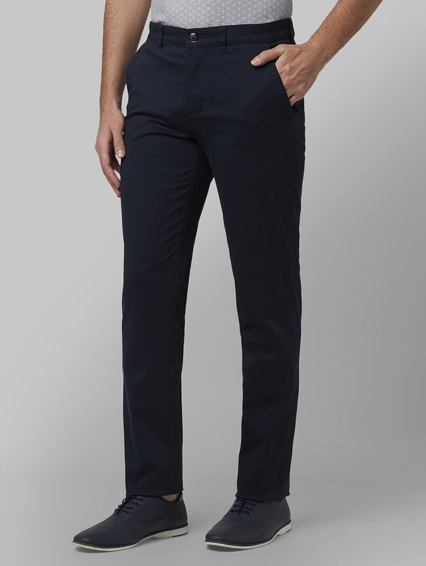 navy blue solid flat front casual trouser - 17669673 - Zoom Image - 2