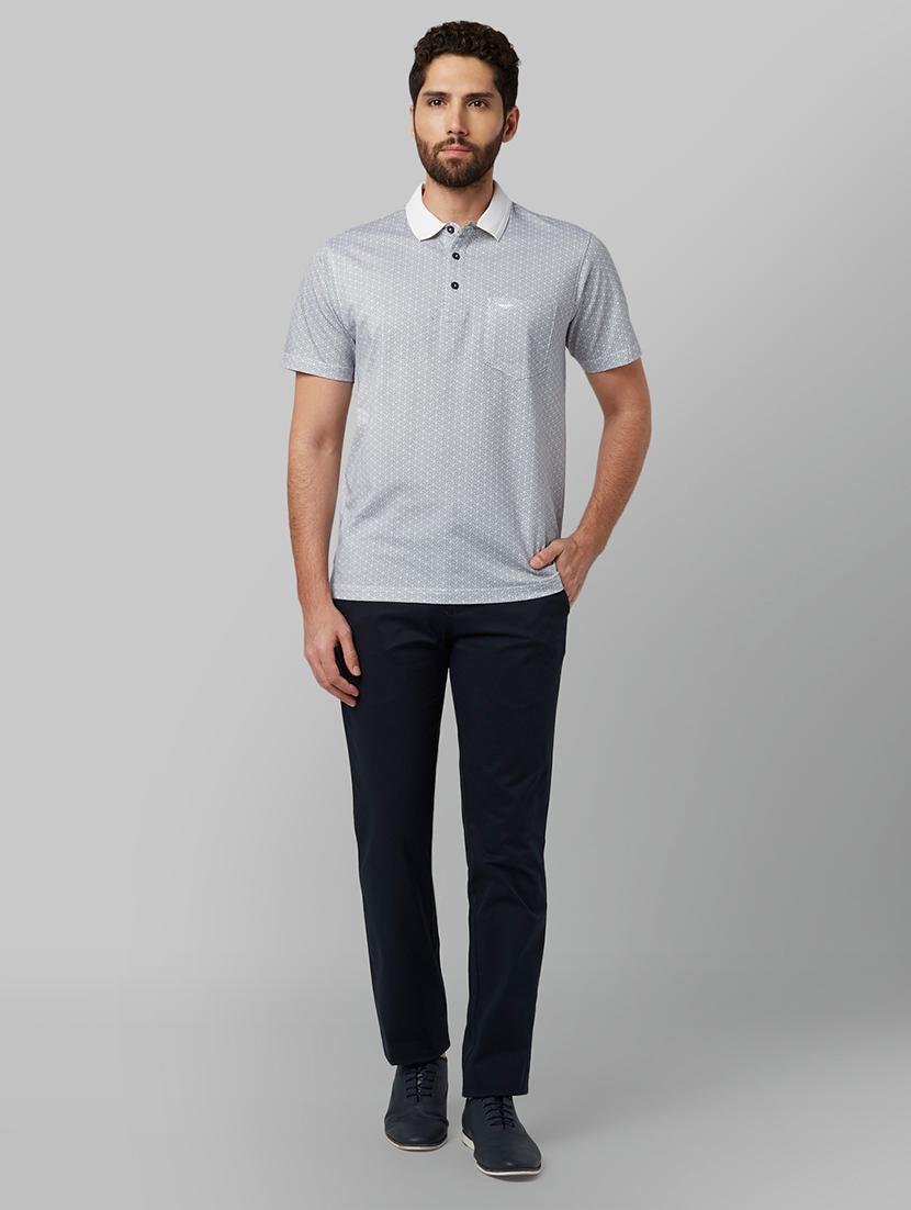 navy blue solid flat front casual trouser - 17669673 - Zoom Image - 4