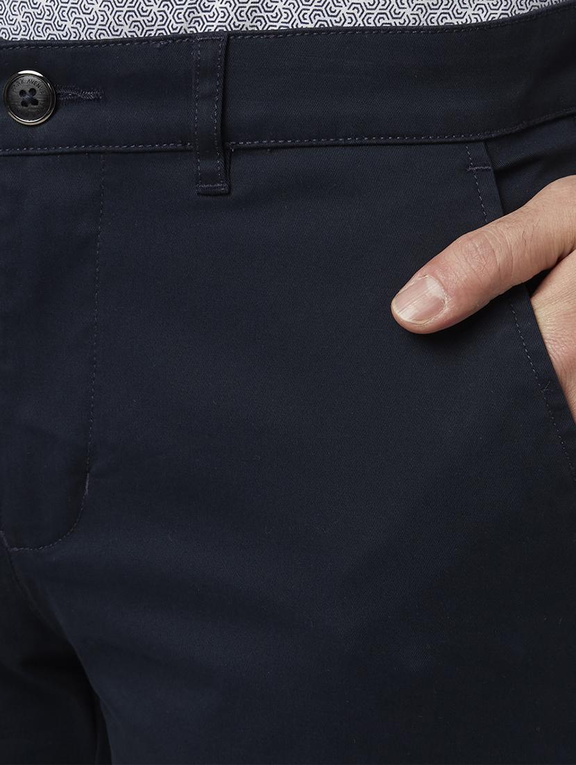 navy blue solid flat front casual trouser - 17669673 - Zoom Image - 5