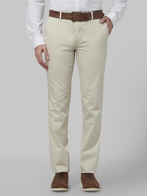 beige solid flat front casual trouser - 17669676 - Standard Image - 1
