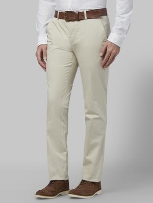 beige solid flat front casual trouser - 17669676 - Standard Image - 2