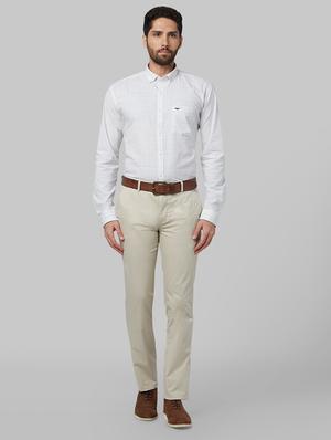 beige solid flat front casual trouser - 17669676 - Standard Image - 4