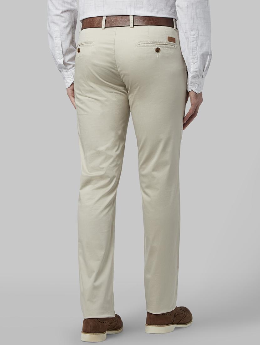 beige solid flat front casual trouser - 17669676 - Zoom Image - 3
