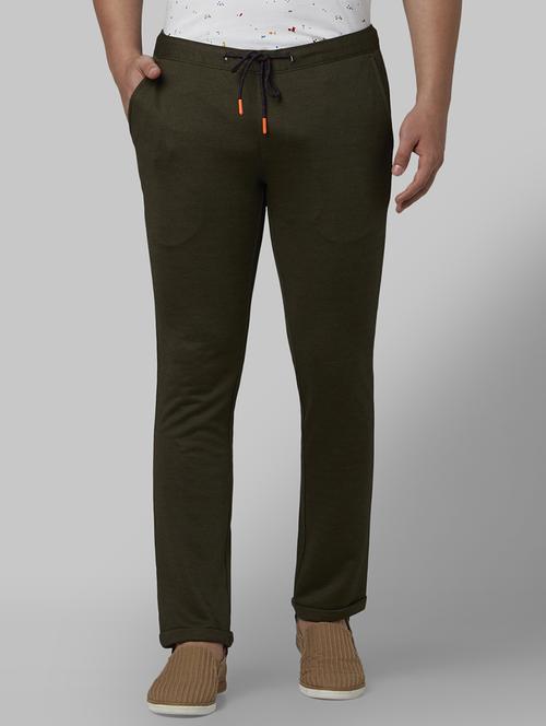 olive green solid flat front casual trouser - 17669677 - Standard Image - 1