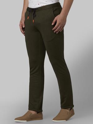 olive green solid flat front casual trouser - 17669677 - Standard Image - 2