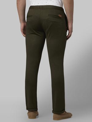 olive green solid flat front casual trouser - 17669677 - Standard Image - 3