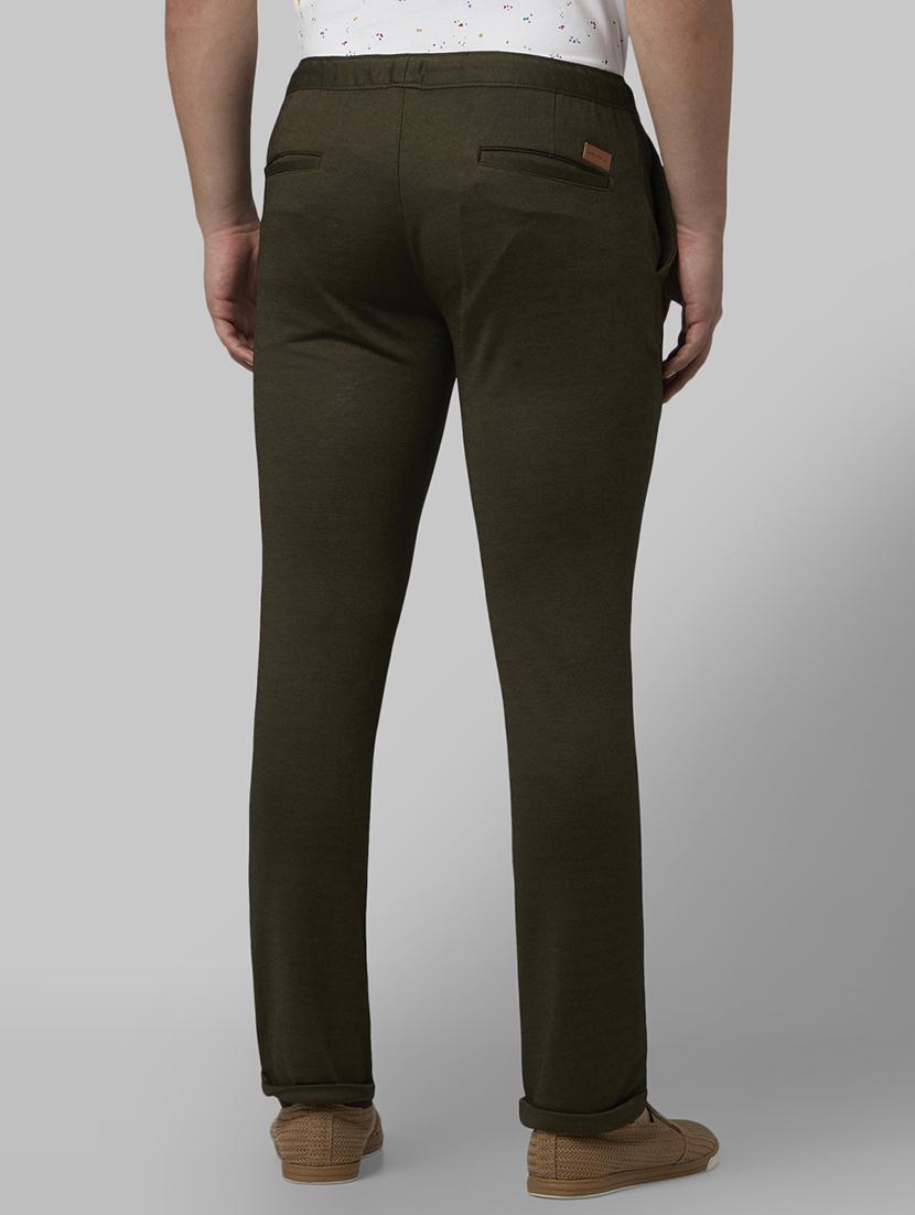 olive green solid flat front casual trouser - 17669677 - Zoom Image - 3