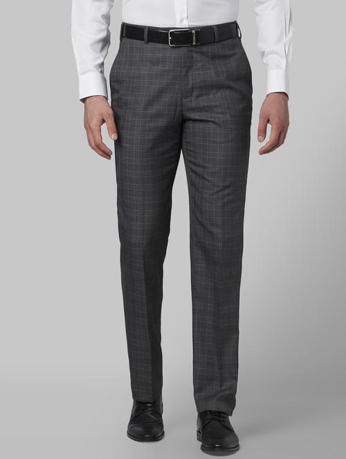 grey checkered flat front formal trouser - 17669682 - Standard Image - 1