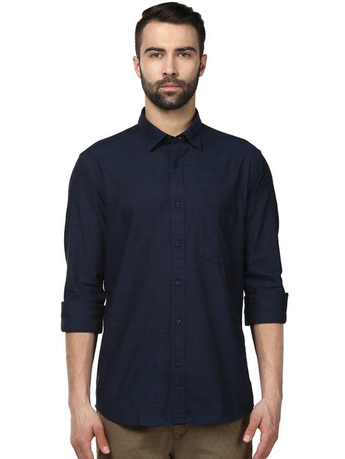 navy blue solid casual shirt - 17669765 - Standard Image - 1