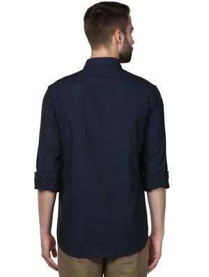 navy blue solid casual shirt - 17669765 - Standard Image - 3