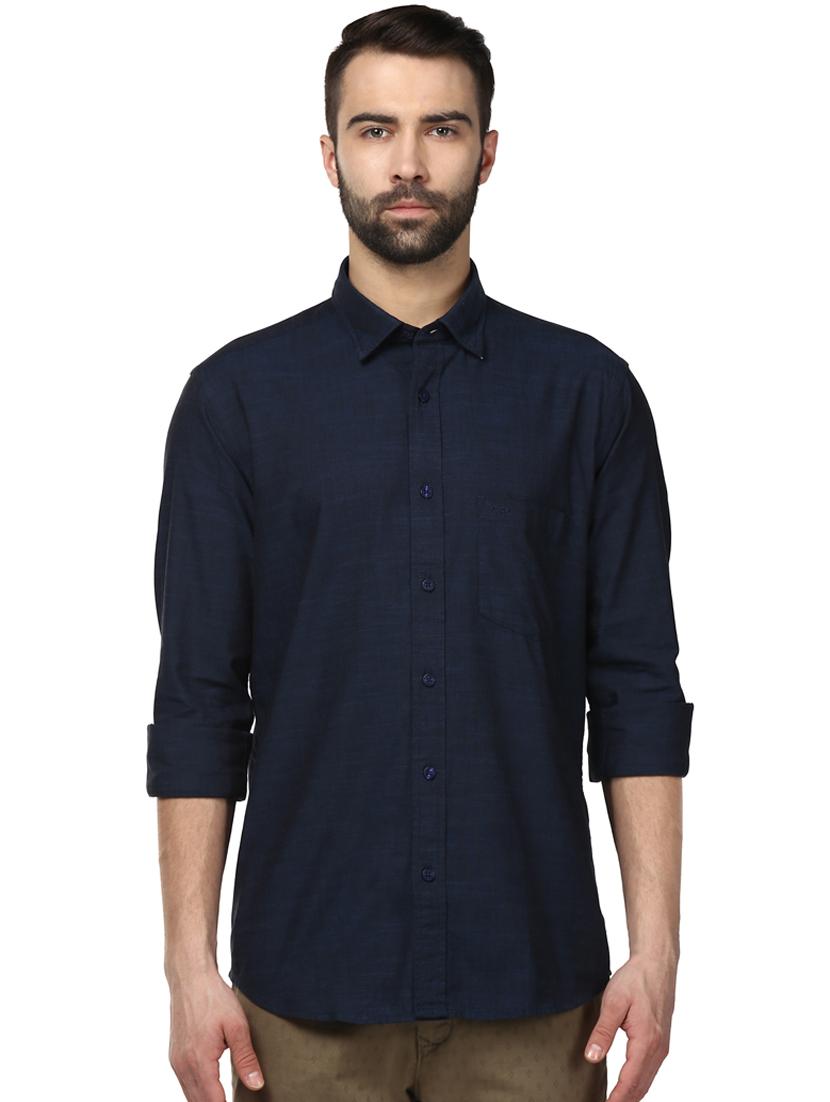 navy blue solid casual shirt - 17669765 - Zoom Image - 1