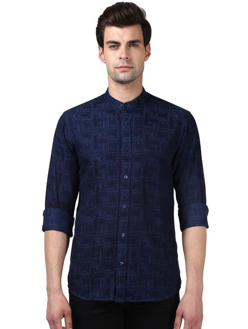 navy blue printed casual shirt - 17669767 - Standard Image - 1