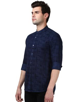 navy blue printed casual shirt - 17669767 - Standard Image - 2