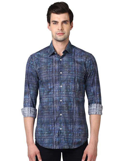 navy blue checkered casual shirt - 17669775 - Standard Image - 1