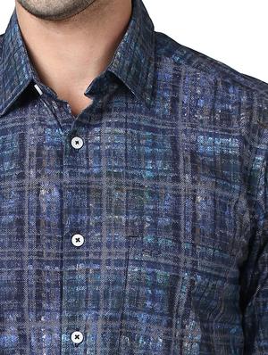 navy blue checkered casual shirt - 17669775 - Standard Image - 5