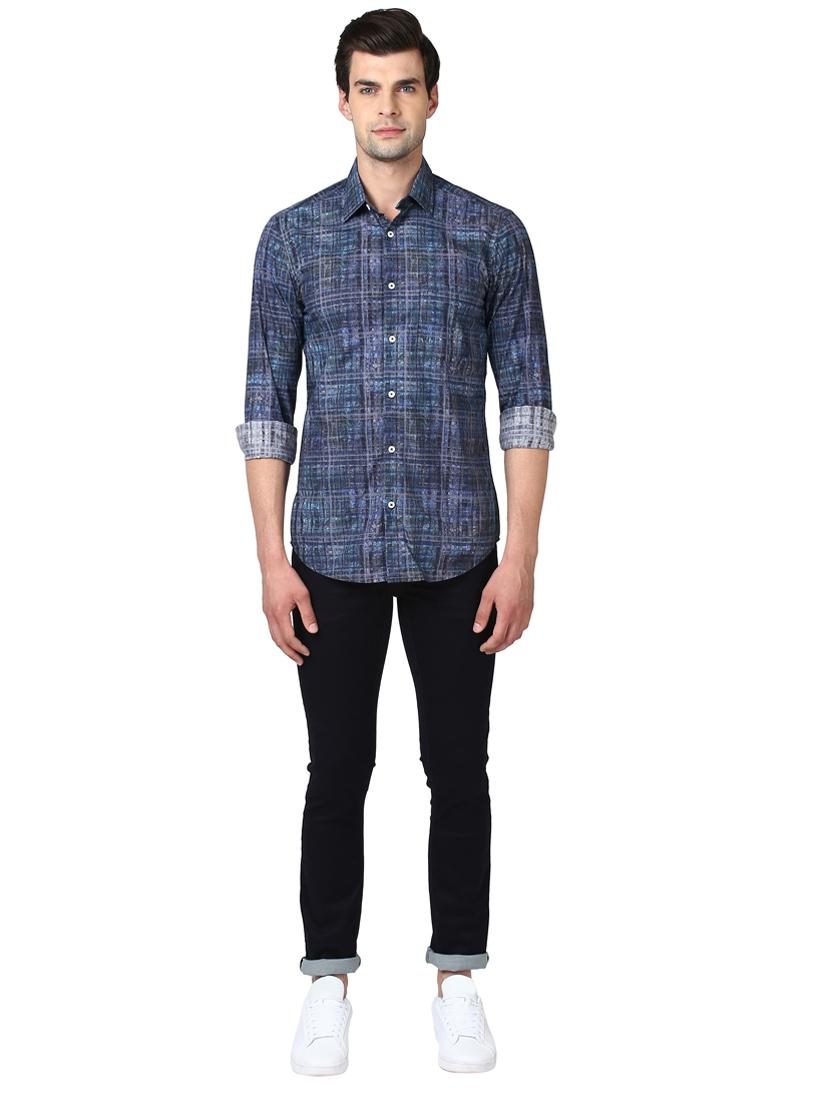 navy blue checkered casual shirt - 17669775 - Zoom Image - 4