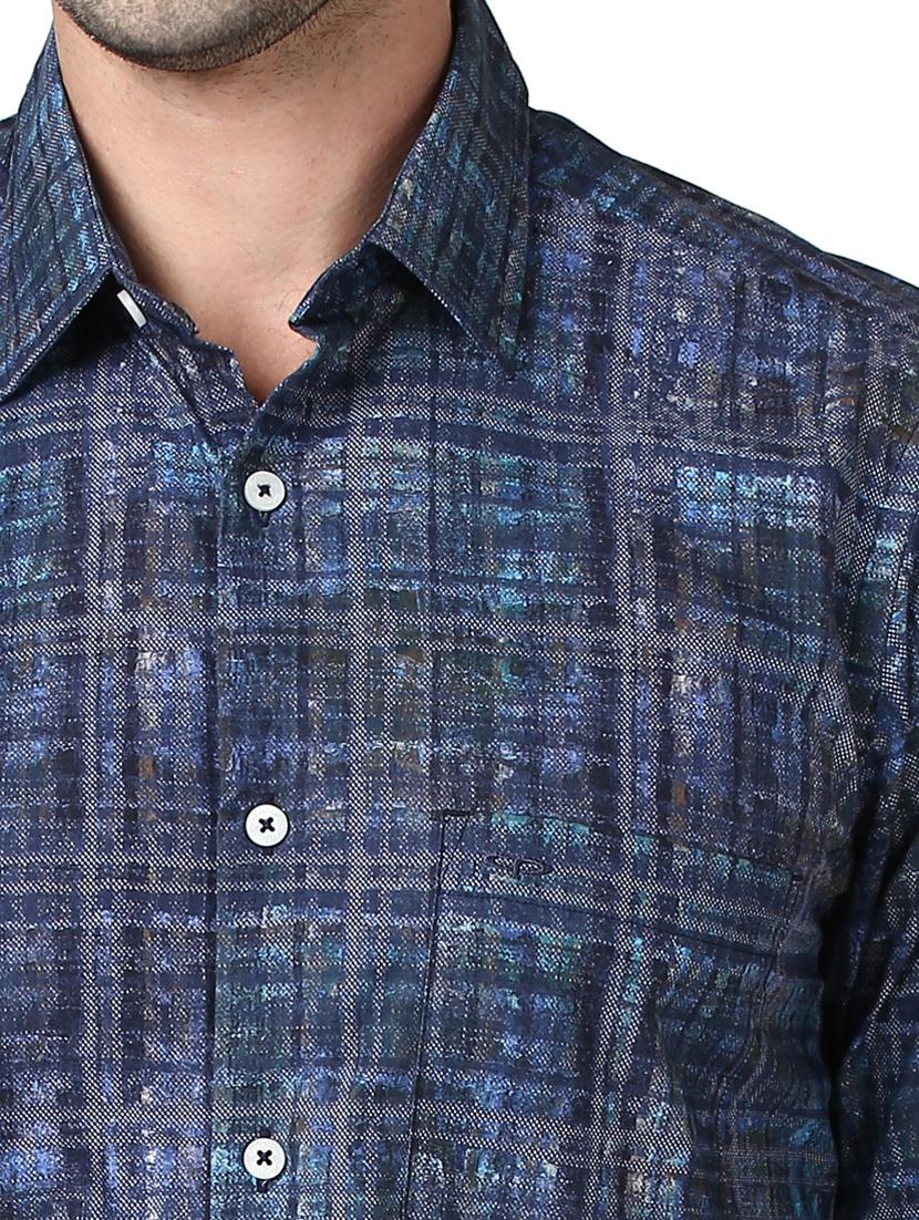 navy blue checkered casual shirt - 17669775 - Zoom Image - 5