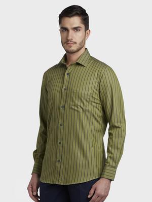olive green striped casual shirt - 17669808 - Standard Image - 2