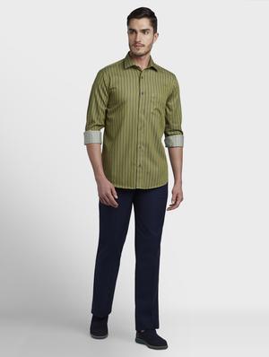 olive green striped casual shirt - 17669808 - Standard Image - 4